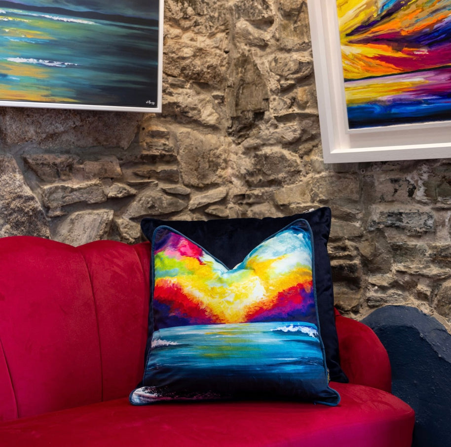 ‘Rainbow Dance’ luxury velvet cushion